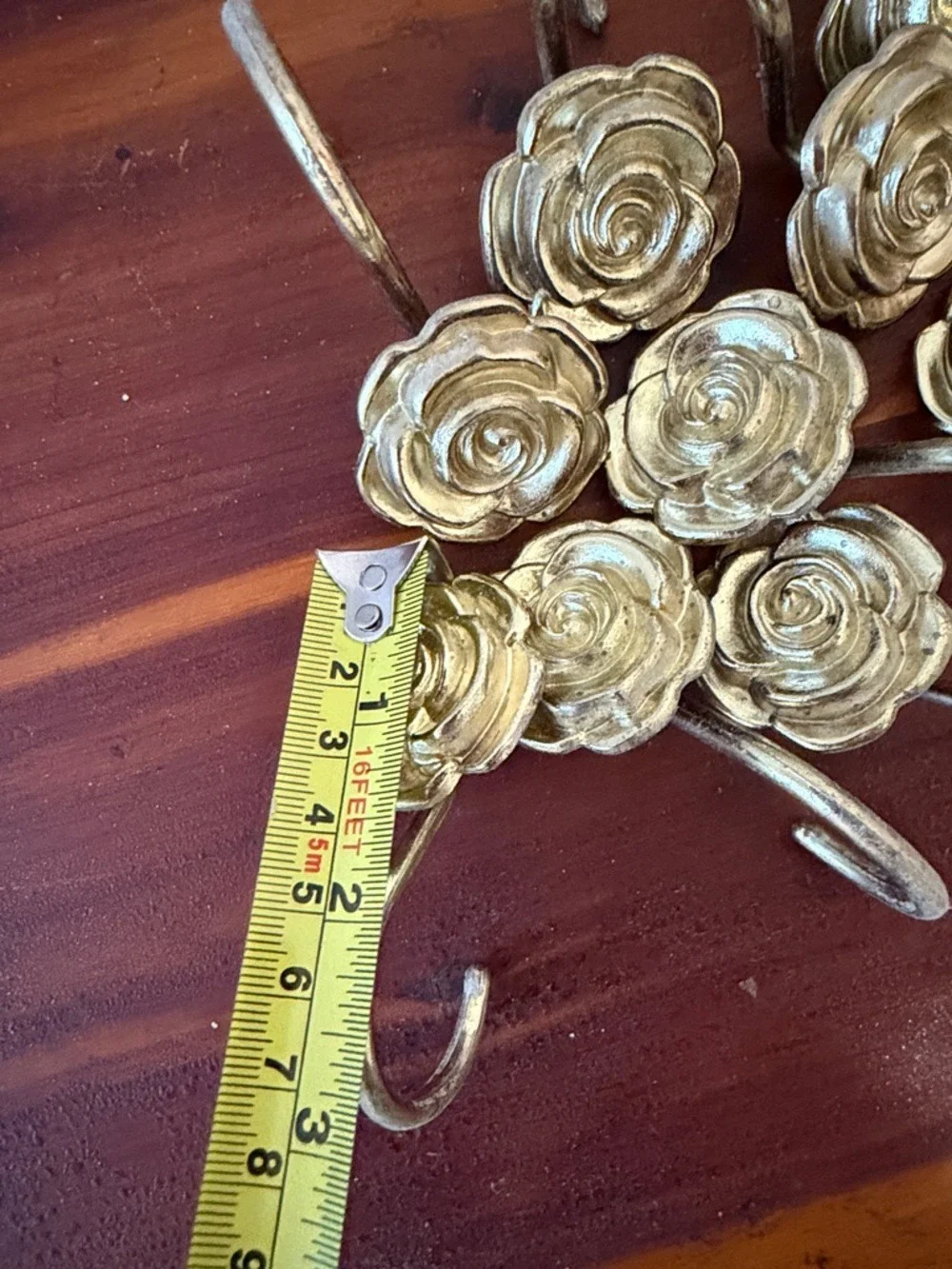Brass Rose Flower Design Vintage Curtain Hooks Set of 12 cottagecore granny - Picture 5 of 7